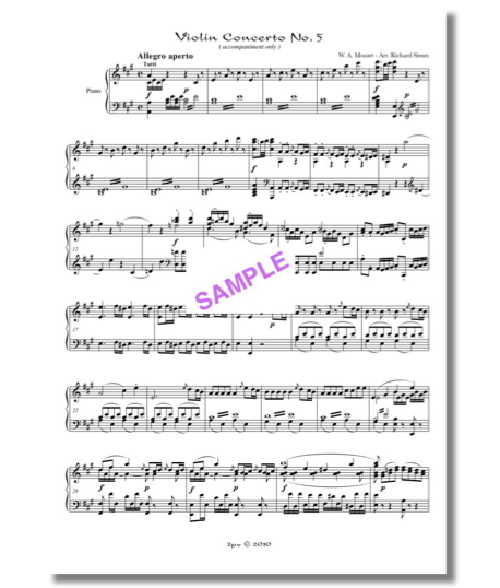Violin and piano, Concerto No. 5 arranged, Mozart violin piano, new accompaniment, Simm Mozart