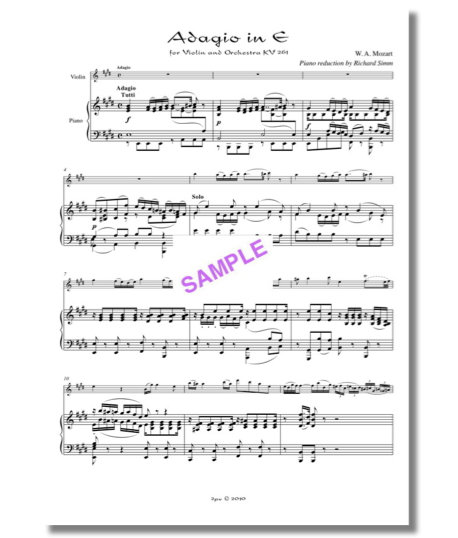 Violin and piano, Adagio in E arranged, Mozart violin piano, new accompaniment, Simm Mozart