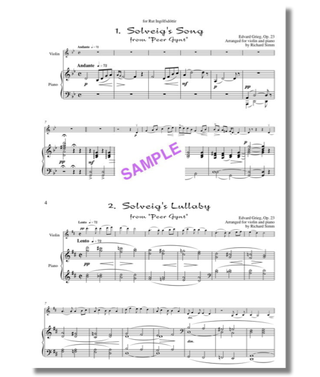 Violin and piano, Solveig's Song arranged, Solveig's Lullaby arranged, Grieg violin piano, new accompaniment, Simm Grieg