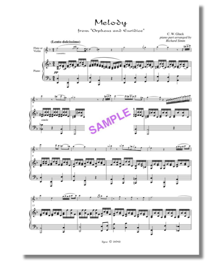 Violin and piano, Melody arranged, Gluck cello piano, new accompaniment, Simm Gluck