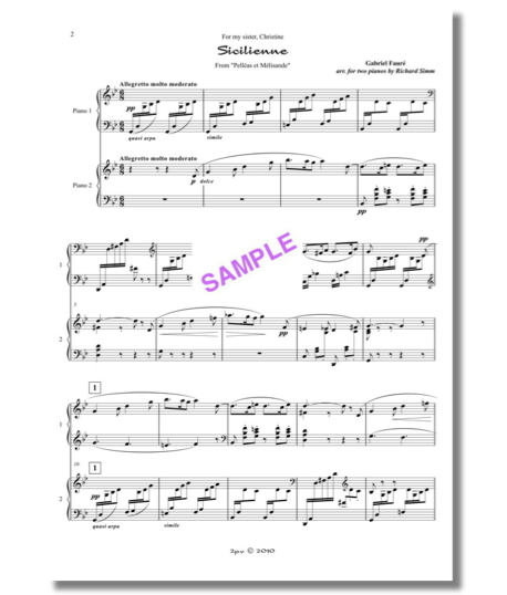 Two pianos, Sicilienne arranged, Fauré 2 pianos, piano duo, Simm 2 pianos