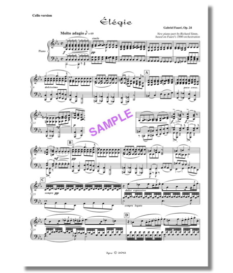 Cello and piano, Elégie arranged, Fauré cello piano, new accompaniment, Simm Fauré